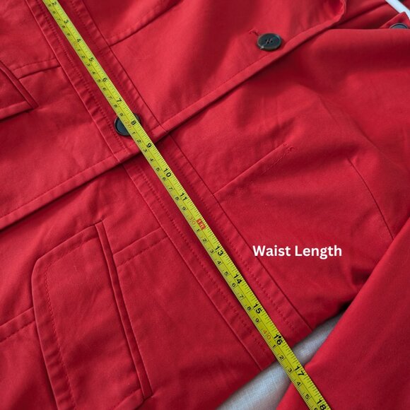 JACOB Long Red Trench Coat Button Up with Faux Pockets Women's Size M - Picture 11 of 13